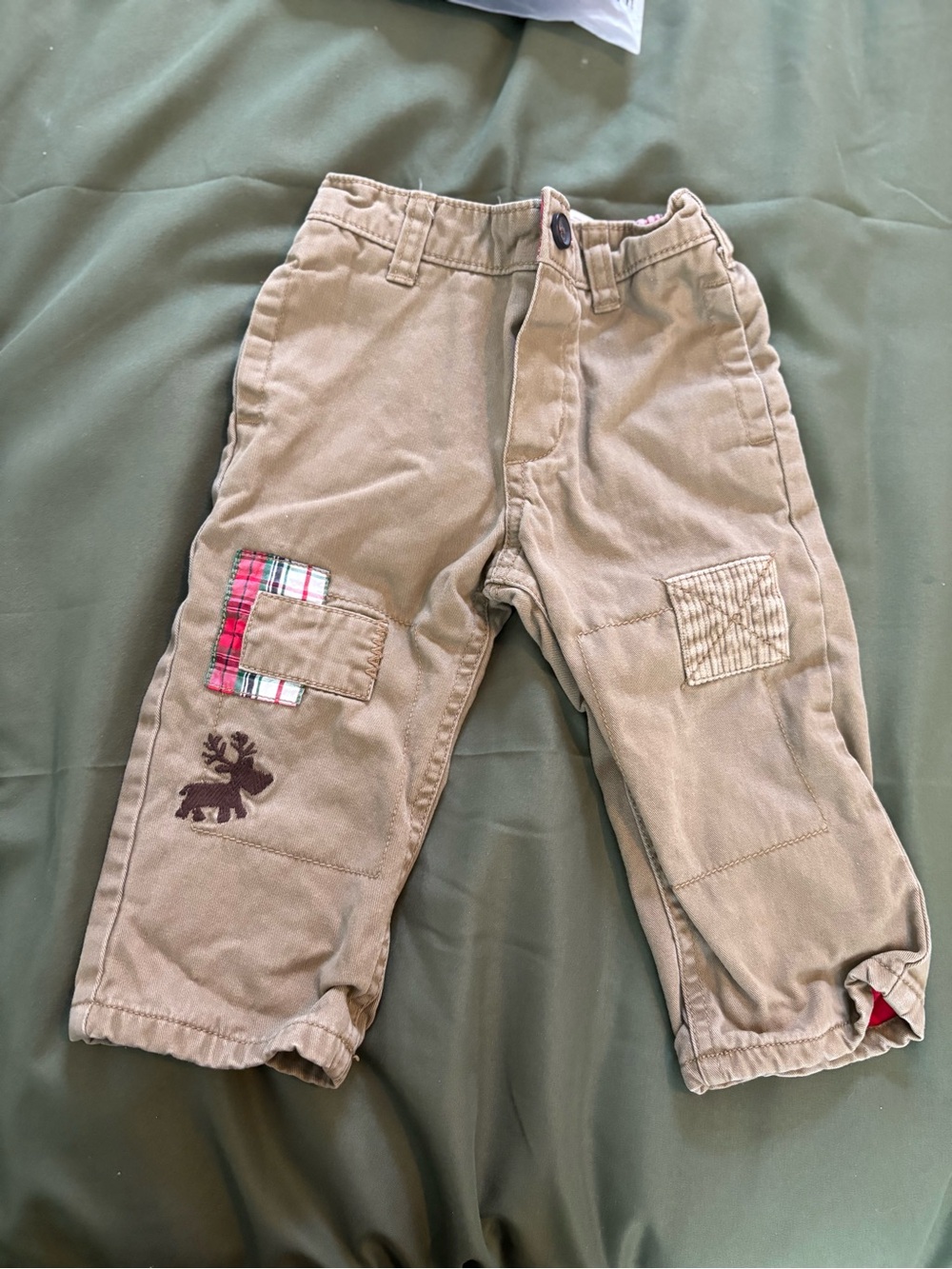 OshKosh B'gosh Tan Patch Pocket Pants with Moose Accent
